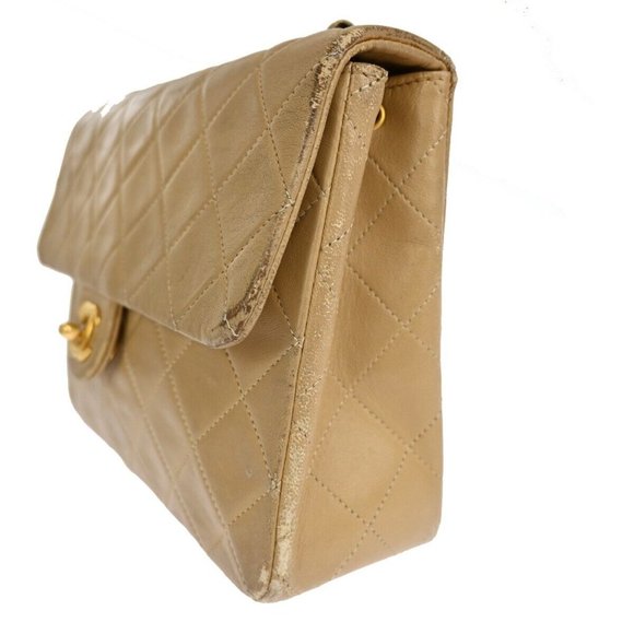 CHANEL CC Mini Matelasse Chain Shoulder Bag Leather Beige GHW Vintage 361RJ241 - Picture 14 of 15